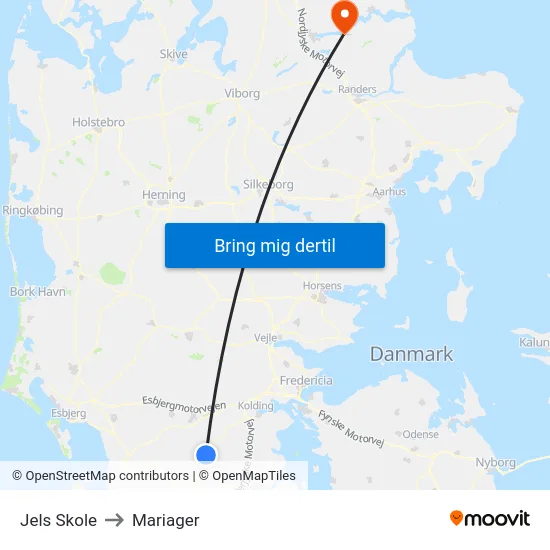 Jels Skole to Mariager map