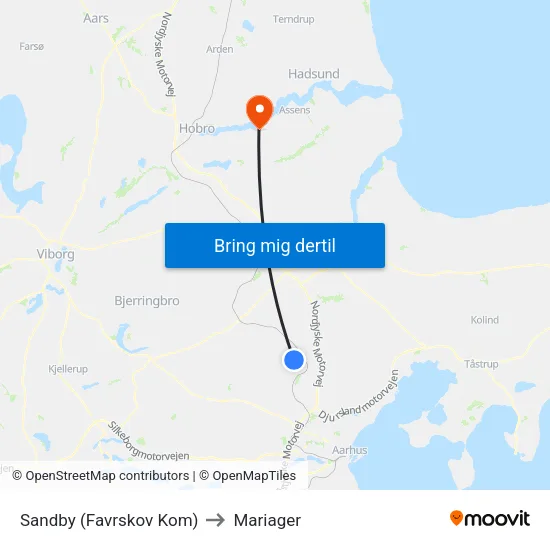 Sandby (Favrskov Kom) to Mariager map