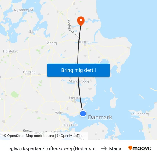 Teglværksparken/Tofteskovvej (Hedensted Kom) to Mariager map