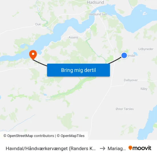Havndal/Håndværkervænget (Randers Kom) to Mariager map