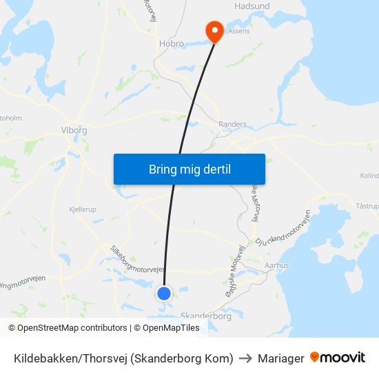 Kildebakken/Thorsvej (Skanderborg Kom) to Mariager map