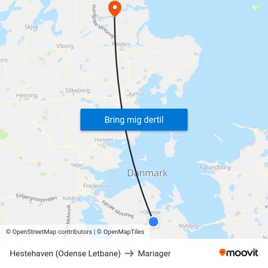 Hestehaven (Odense Letbane) to Mariager map