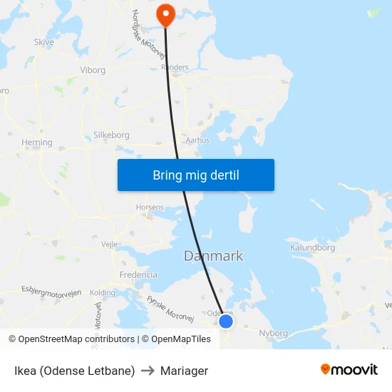 Ikea (Odense Letbane) to Mariager map