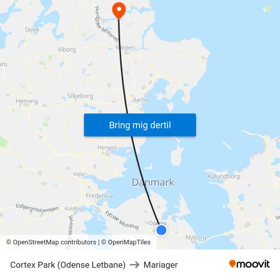 Cortex Park (Odense Letbane) to Mariager map
