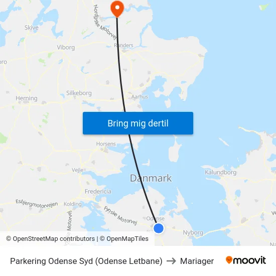 Parkering Odense Syd (Odense Letbane) to Mariager map