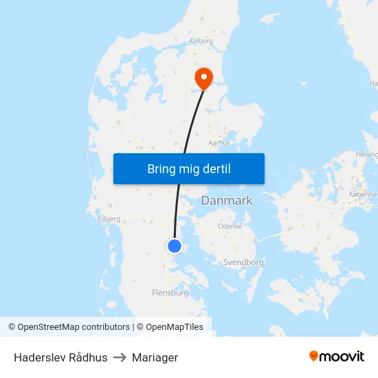 Haderslev Rådhus to Mariager map