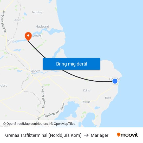Grenaa Trafikterminal (Norddjurs Kom) to Mariager map