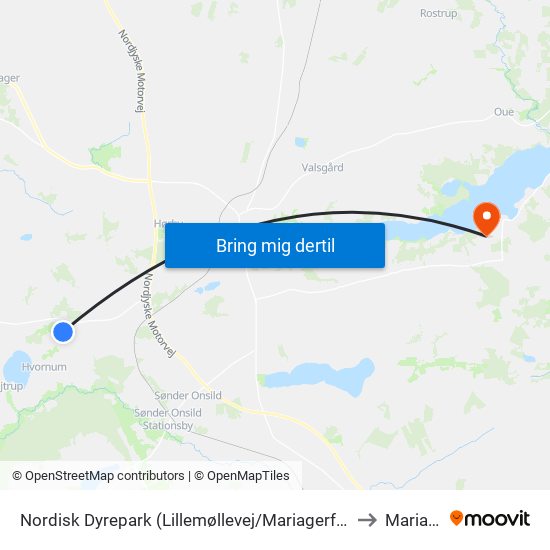 Nordisk Dyrepark (Lillemøllevej/Mariagerfjord Kom) to Mariager map