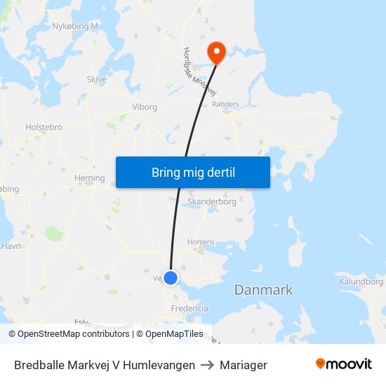 Bredballe Markvej V Humlevangen to Mariager map