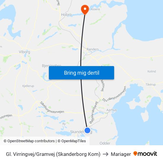 Gl. Virringvej/Gramvej (Skanderborg Kom) to Mariager map