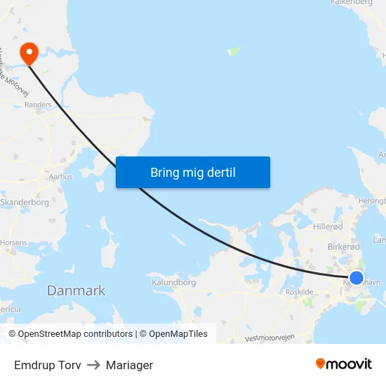 Emdrup Torv to Mariager map
