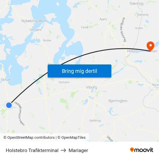 Holstebro Trafikterminal to Mariager map