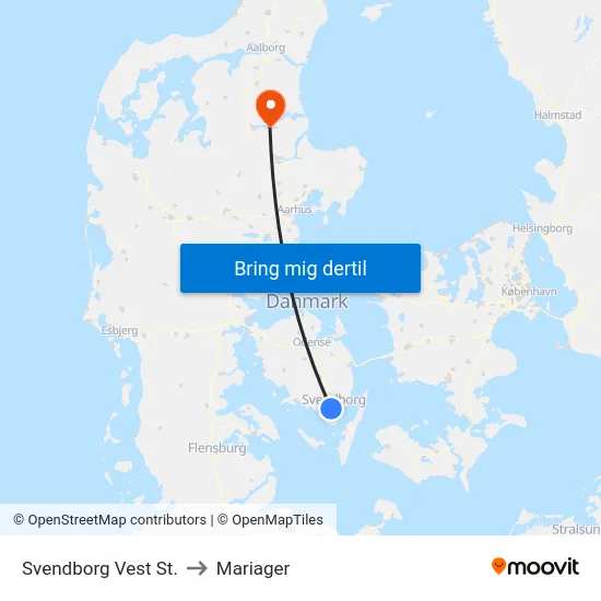 Svendborg Vest St. to Mariager map