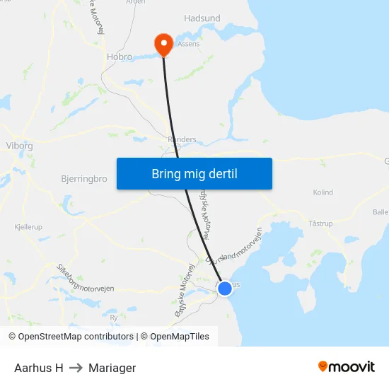 Aarhus H to Mariager map