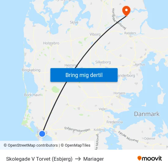 Skolegade V Torvet (Esbjerg) to Mariager map