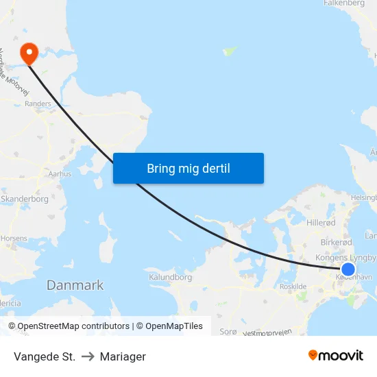 Vangede St. to Mariager map