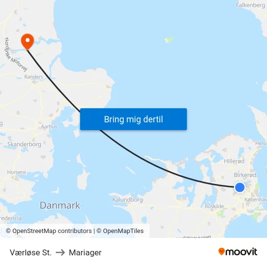 Værløse St. to Mariager map