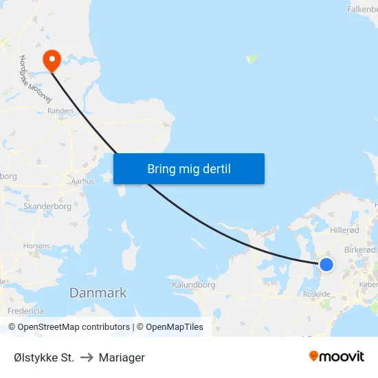 Ølstykke St. to Mariager map