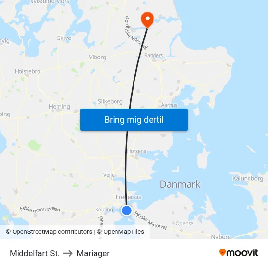 Middelfart St. to Mariager map