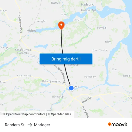 Randers St. to Mariager map