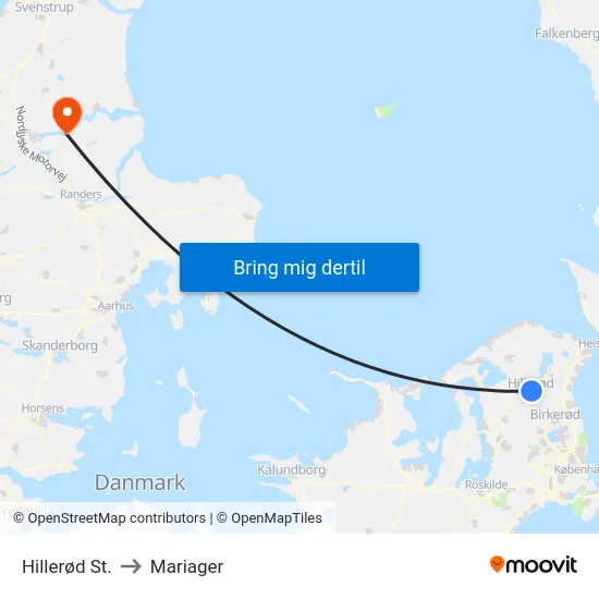 Hillerød St. to Mariager map