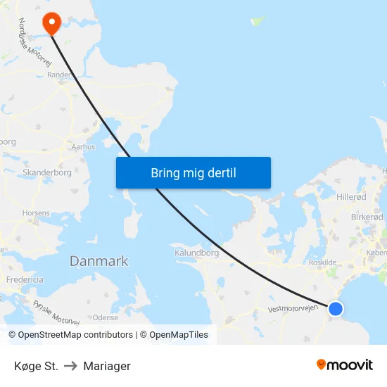 Køge St. to Mariager map