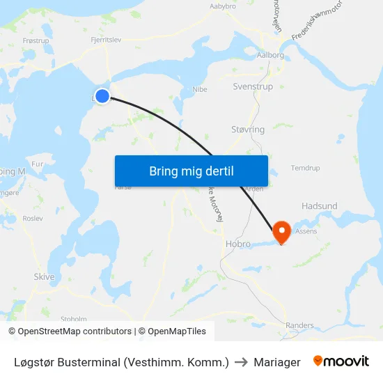 Løgstør Busterminal (Vesthimm. Komm.) to Mariager map