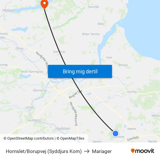 Hornslet/Borupvej (Syddjurs Kom) to Mariager map