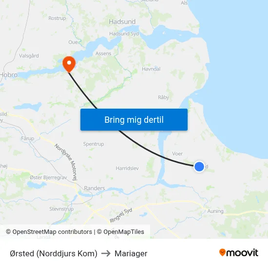 Ørsted (Norddjurs Kom) to Mariager map