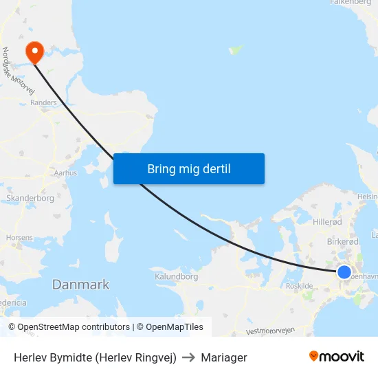 Herlev Bymidte (Herlev Ringvej) to Mariager map