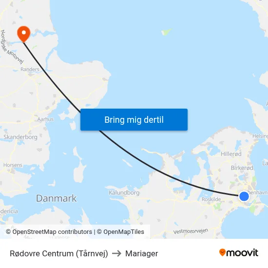 Rødovre Centrum (Tårnvej) to Mariager map
