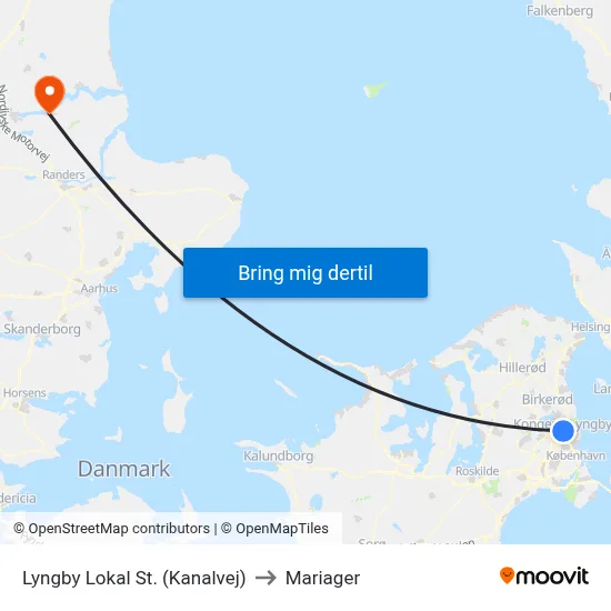 Lyngby Lokal St. (Kanalvej) to Mariager map