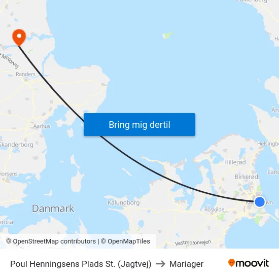 Poul Henningsens Plads St. (Jagtvej) to Mariager map