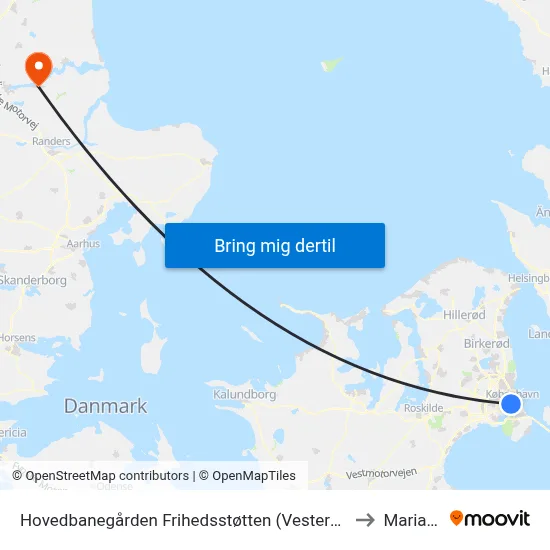 Hovedbanegården Frihedsstøtten (Vesterbrogade) to Mariager map