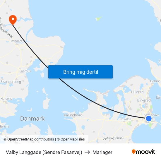 Valby Langgade (Søndre Fasanvej) to Mariager map