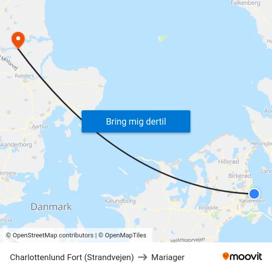 Charlottenlund Fort (Strandvejen) to Mariager map