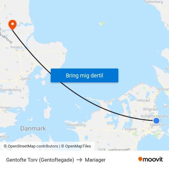 Gentofte Torv (Gentoftegade) to Mariager map