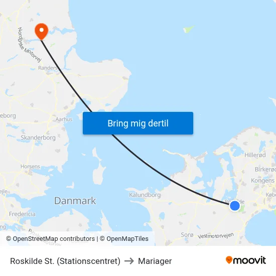 Roskilde St. (Stationscentret) to Mariager map