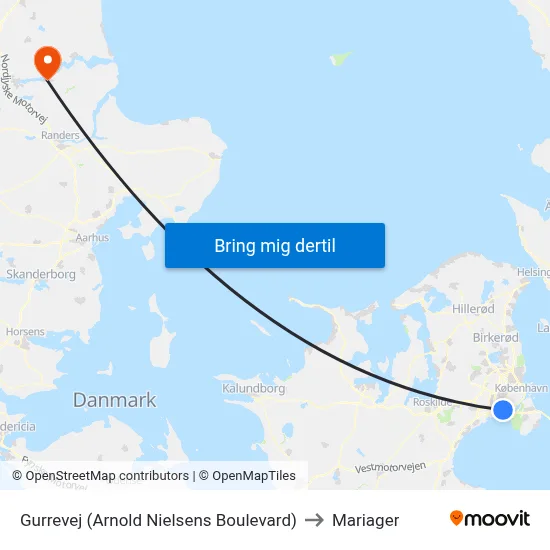 Gurrevej (Arnold Nielsens Boulevard) to Mariager map