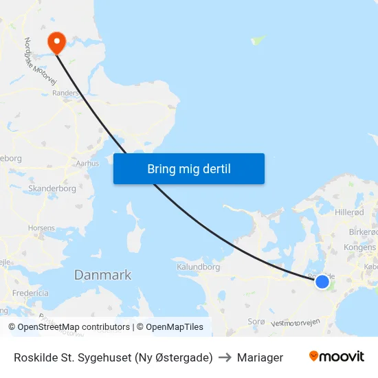 Roskilde St. Sygehuset (Ny Østergade) to Mariager map