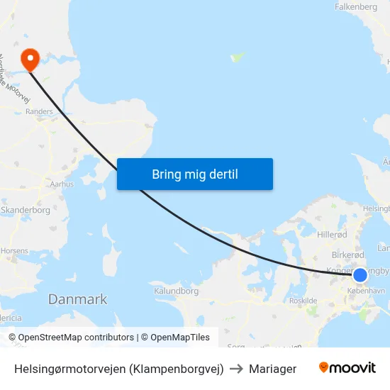 Helsingørmotorvejen (Klampenborgvej) to Mariager map