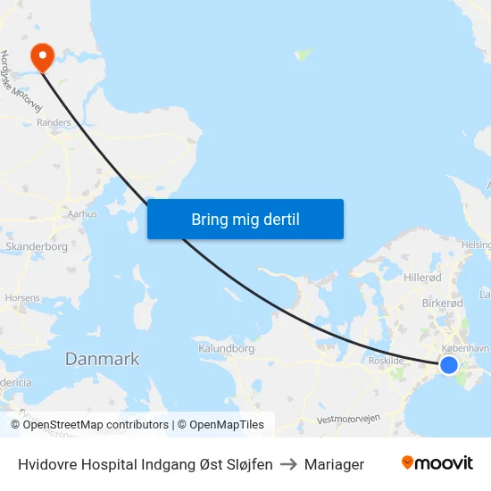 Hvidovre Hospital Indgang Øst Sløjfen to Mariager map