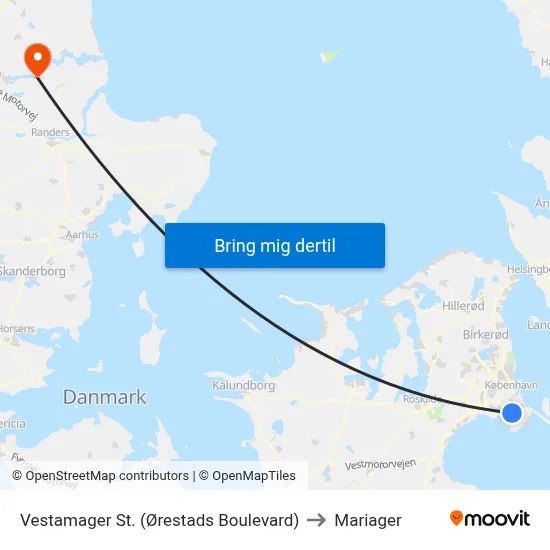Vestamager St. (Ørestads Boulevard) to Mariager map
