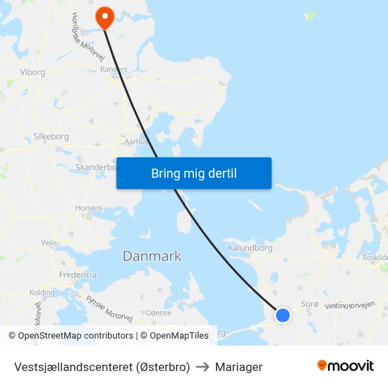 Vestsjællandscenteret (Østerbro) to Mariager map