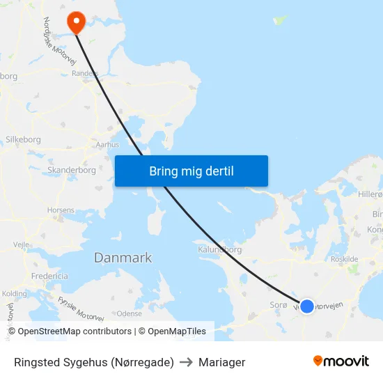 Ringsted Sygehus (Nørregade) to Mariager map