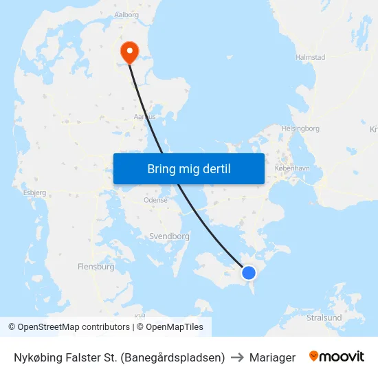 Nykøbing Falster St. (Banegårdspladsen) to Mariager map