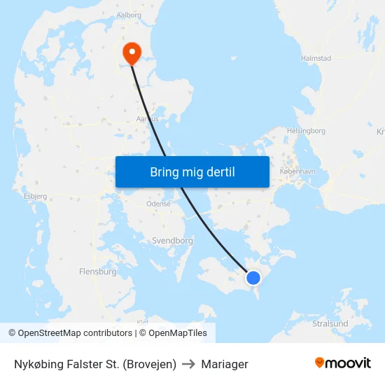 Nykøbing Falster St. (Brovejen) to Mariager map