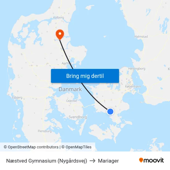 Næstved Gymnasium (Nygårdsvej) to Mariager map