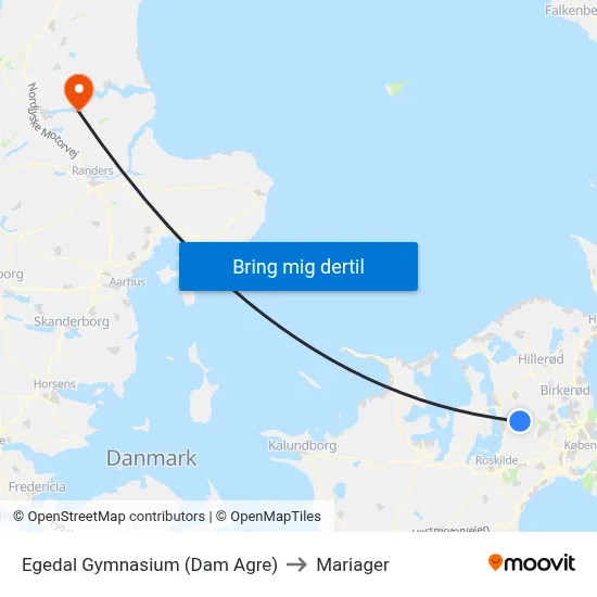 Egedal Gymnasium (Dam Agre) to Mariager map