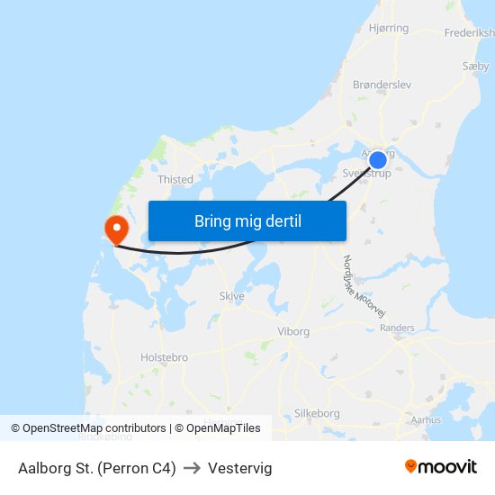Aalborg St. (Perron C4) to Vestervig map